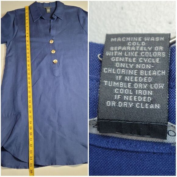 Chelsea & Theodore Blue Linen Rayon Button-Down Midi Shirt Dress Short Sleeves - Picture 12 of 12